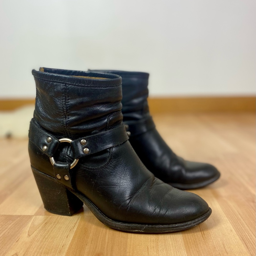 Frye Black Leather Heeled Boots